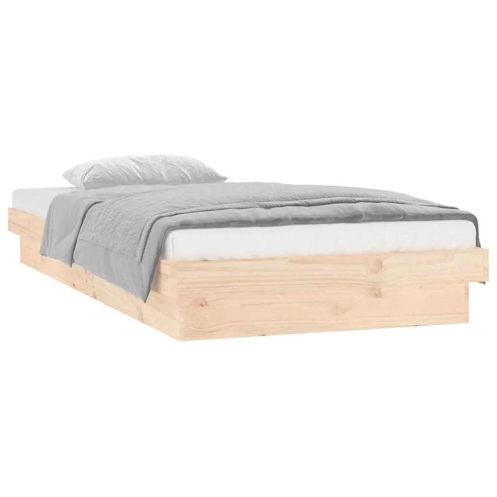 Solid Wood Bed Frame 90x190 cm Brown LED Lights Remote Control