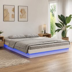 Bed Frame with Colourful LED Lights White 135x190 cm Solid Pine Wood Slatted