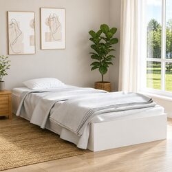 Single Bed Frame 90x190 cm White Solid Pine Wood Slatted Base Modern Bedroom