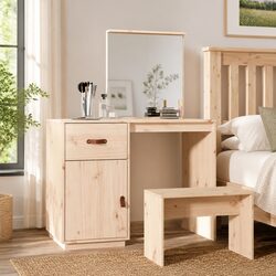 Dressing Table 95x50x134 cm Solid Pine Wood Vanity with Mirror Drawer Storage