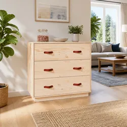 Solid Pine Wood Sideboard Brown Storage Cabinet 3 Drawers Display Furniture