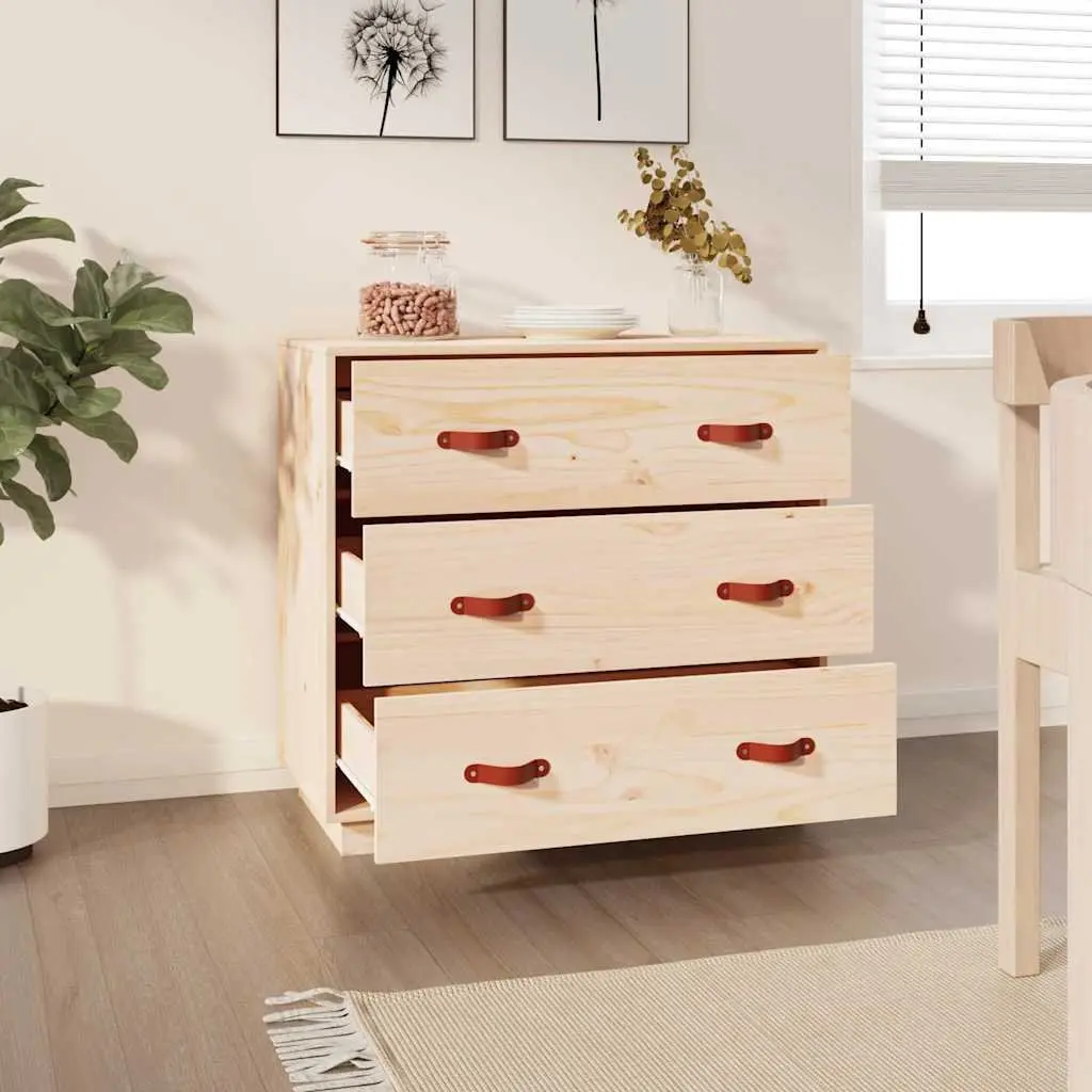 Solid Pine Wood Sideboard Brown 3 Drawers Storage Cabinet Display Furniture