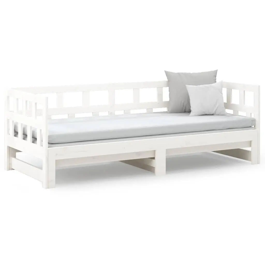 Pull-out Day Bed Frame Sofa Bed White Solid Pine Wood Guest Bed 2x90x190cm