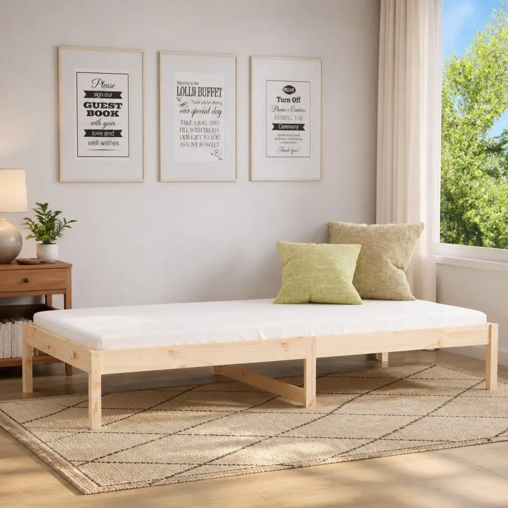 Day Bed Frame 90x190 cm Solid Pine Wood Slatted Base with Under-bed Storage