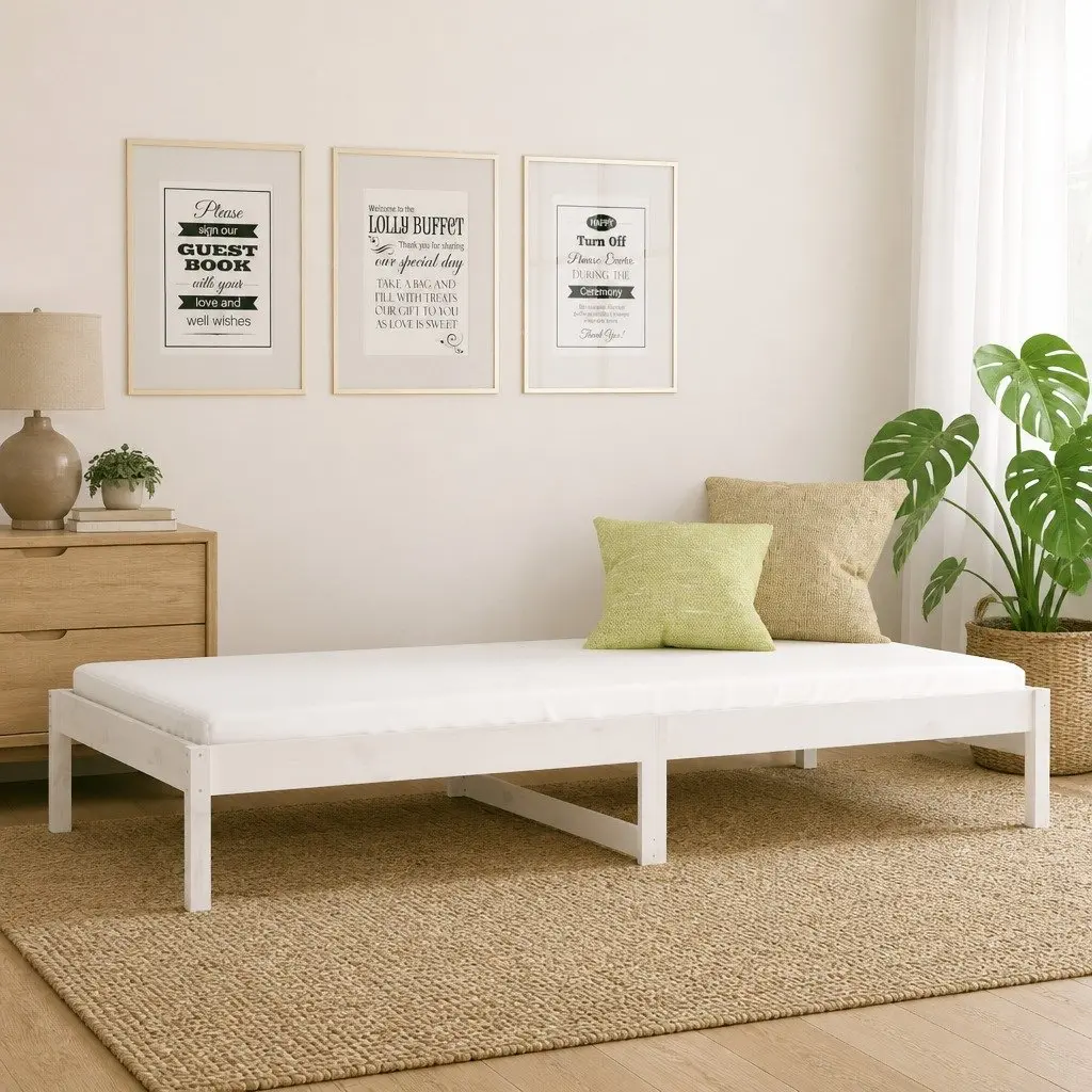 Day Bed Frame 90x190cm Solid Pine Wood Under-bed Storage White
