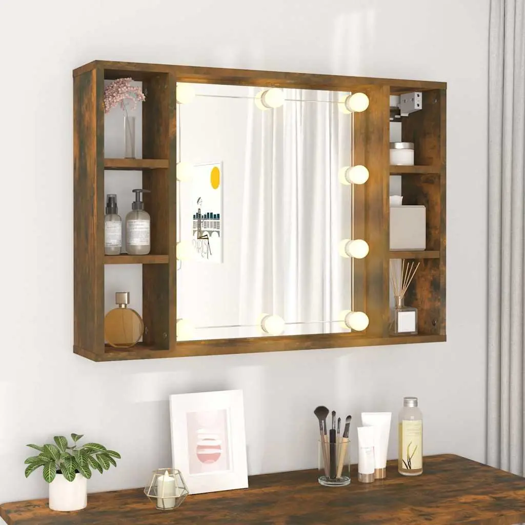 Mirror Cabinet 76cm Wall-Mounted with LED Lights Brown Storage Organizer
