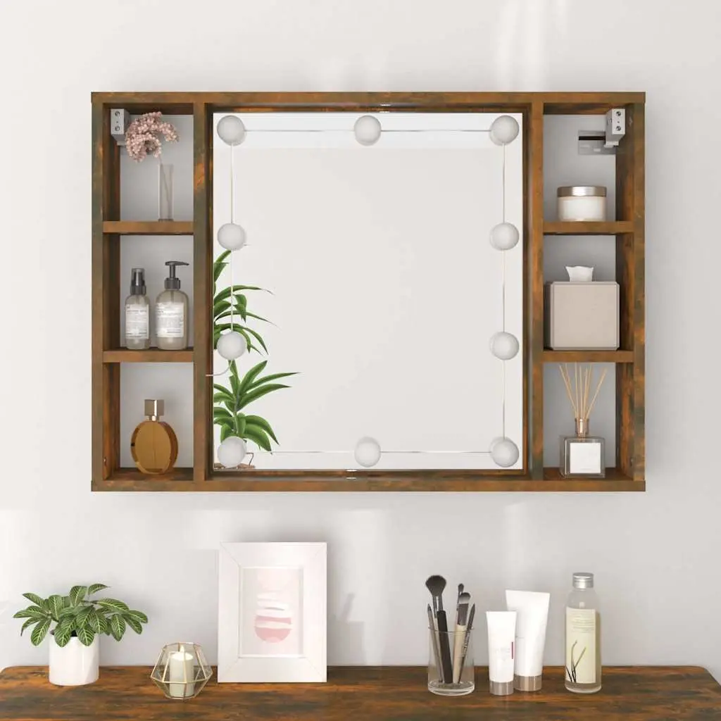 Mirror Cabinet 76cm Wall-Mounted with LED Lights Brown Storage Organizer