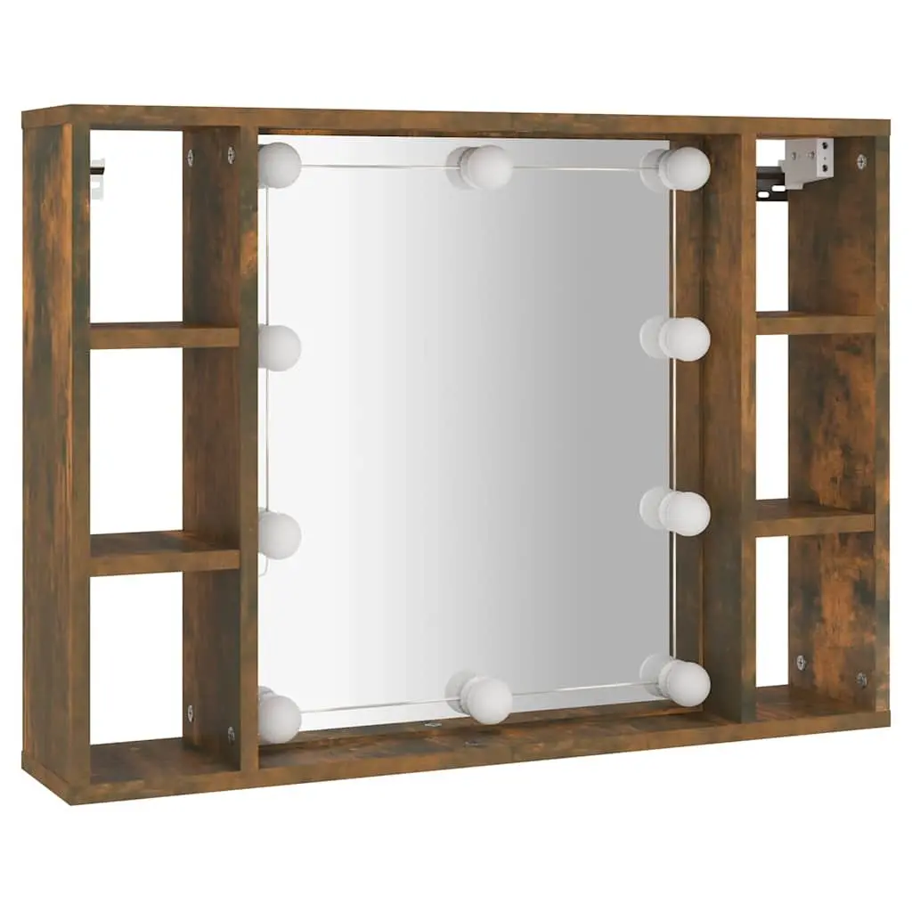 Mirror Cabinet 76cm Wall-Mounted with LED Lights Brown Storage Organizer