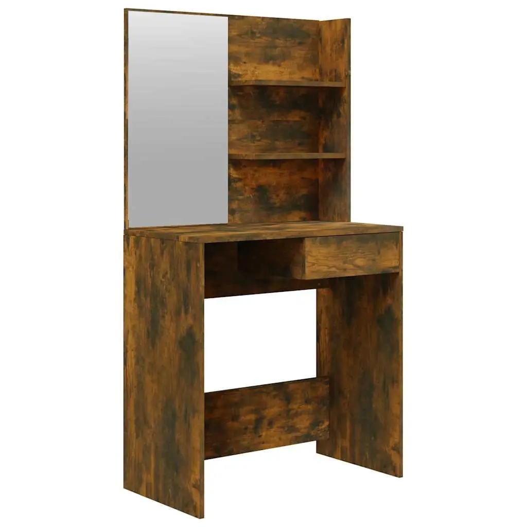 Dressing Table 74.5cm Smoked Oak Brown Vanity Makeup Desk with Mirror Storage Drawer