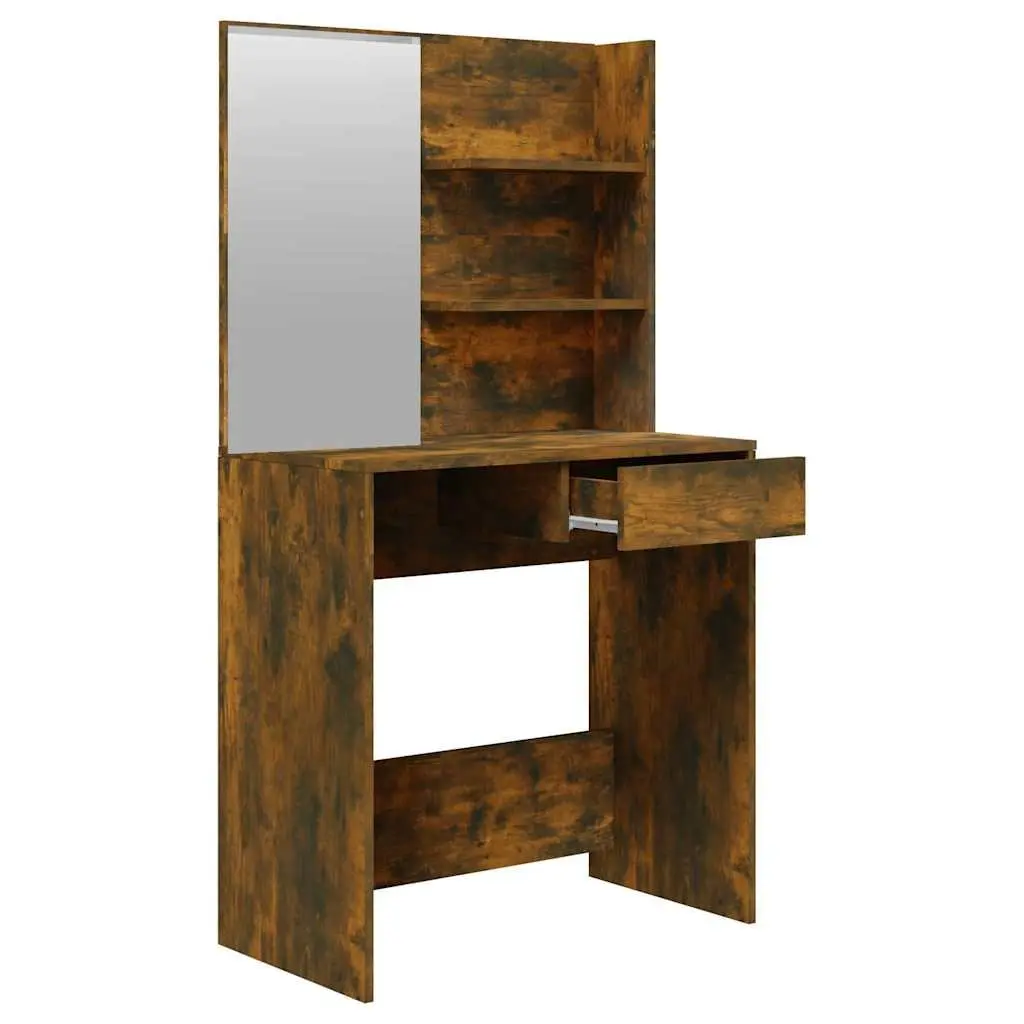 Dressing Table 74.5cm Smoked Oak Brown Vanity Makeup Desk with Mirror Storage Drawer