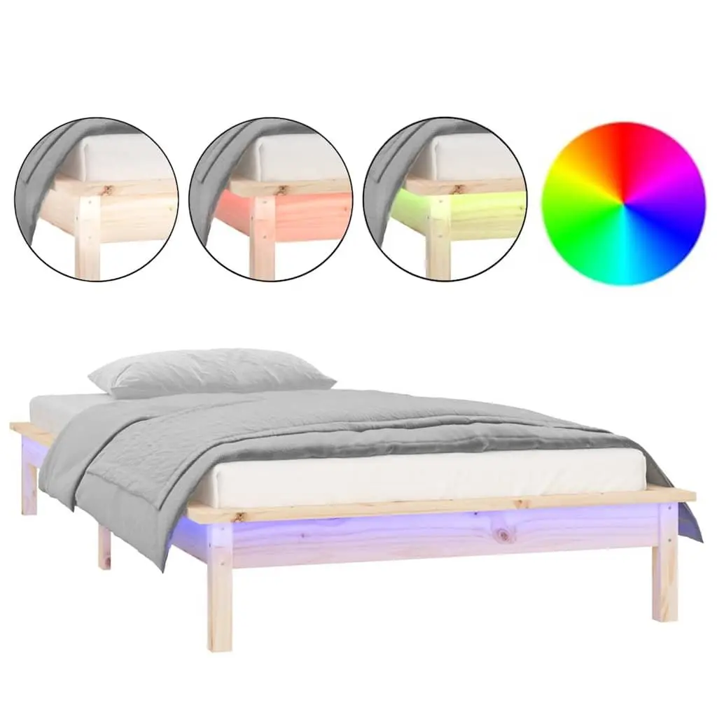 Solid Wood Bed Frame 90x190 cm LED Integrated Slatted Base Brown