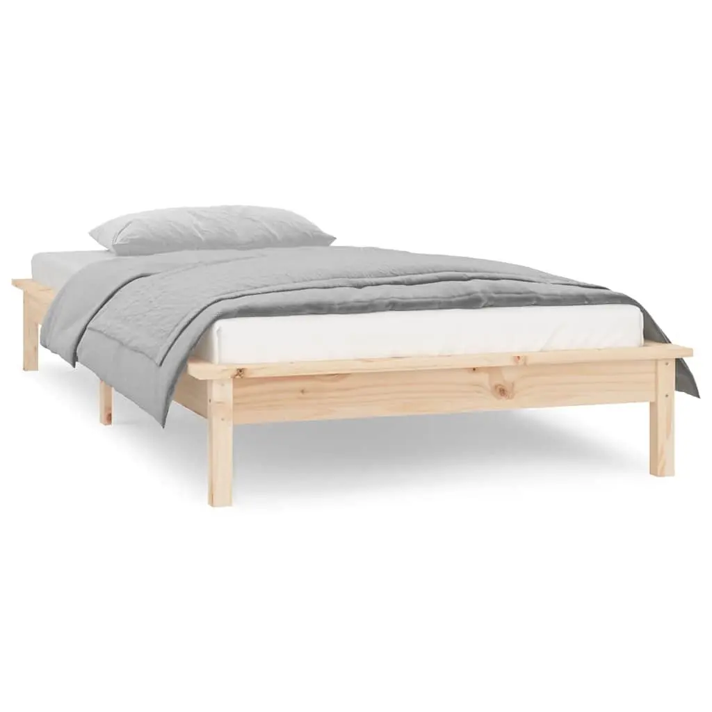 Solid Wood Bed Frame 90x190 cm LED Integrated Slatted Base Brown