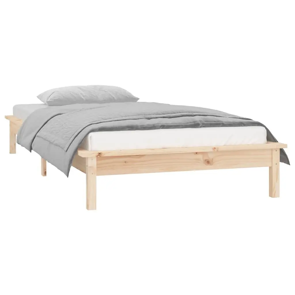 Solid Wood Bed Frame 90x190 cm LED Integrated Slatted Base Brown