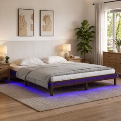 LED Bed Frame Solid Pine Wood Honey Brown 135x190 cm Bedroom Furniture
