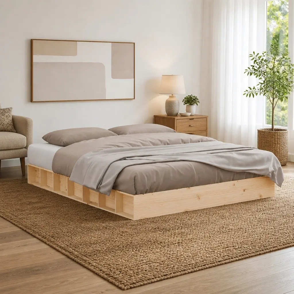King Bed Frame 183x203cm Solid Pine Wood Slatted Base Brown
