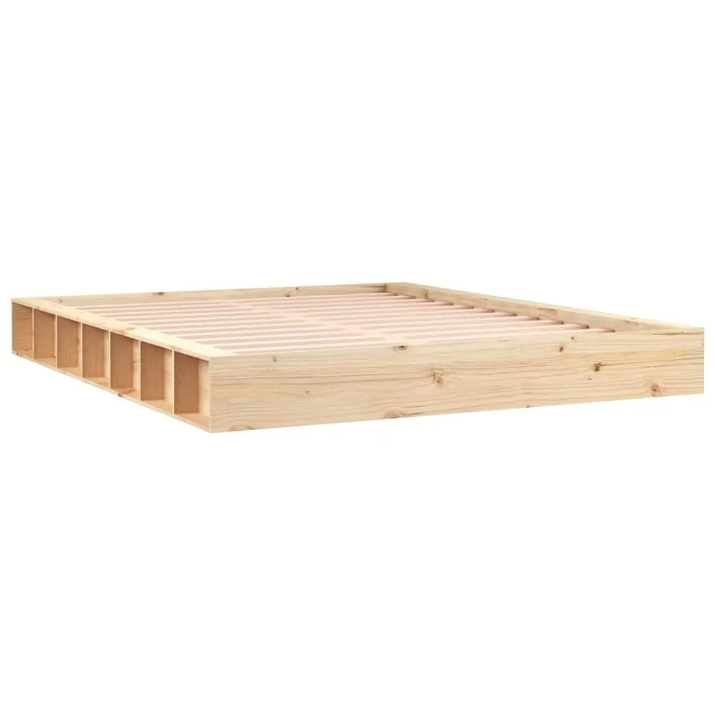 King Bed Frame 183x203cm Solid Pine Wood Slatted Base Brown