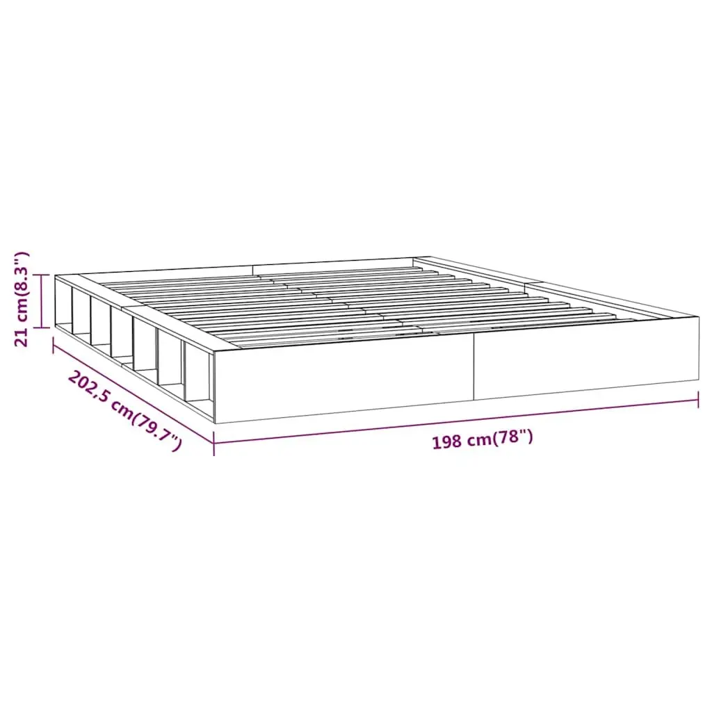 King Bed Frame 183x203cm Solid Pine Wood Slatted Base Brown