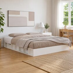 Bed Frame 150x200 cm White Solid Pine Wood Slatted Base King Size Bedroom