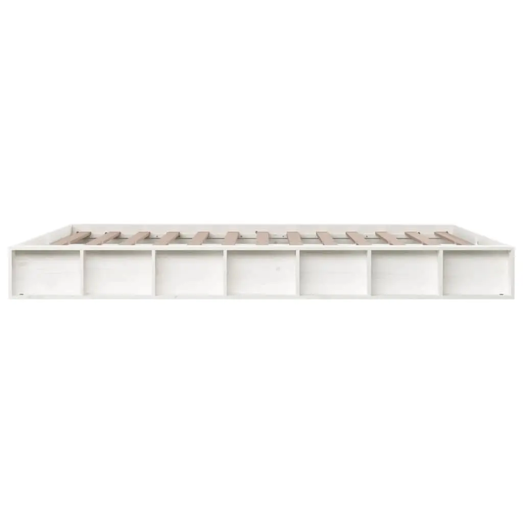 Bed Frame 150x200 cm White Solid Pine Wood Slatted Base King Size Bedroom