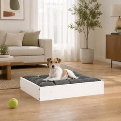Elegant White Wooden Dog Bed 51.5x44x9 cm for Stylish Homes