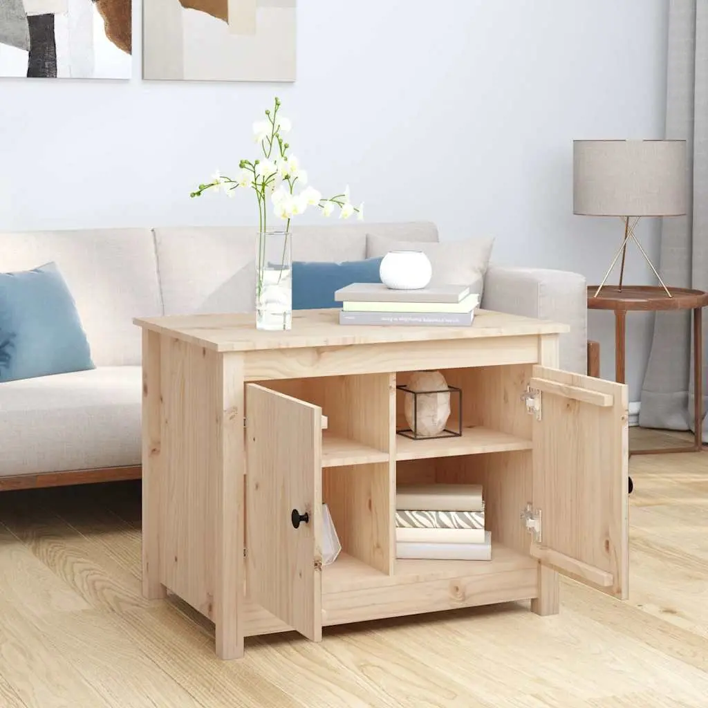 Coffee Table 71x49x55cm Solid Pine Wood 4 Storage Compartments Brown
