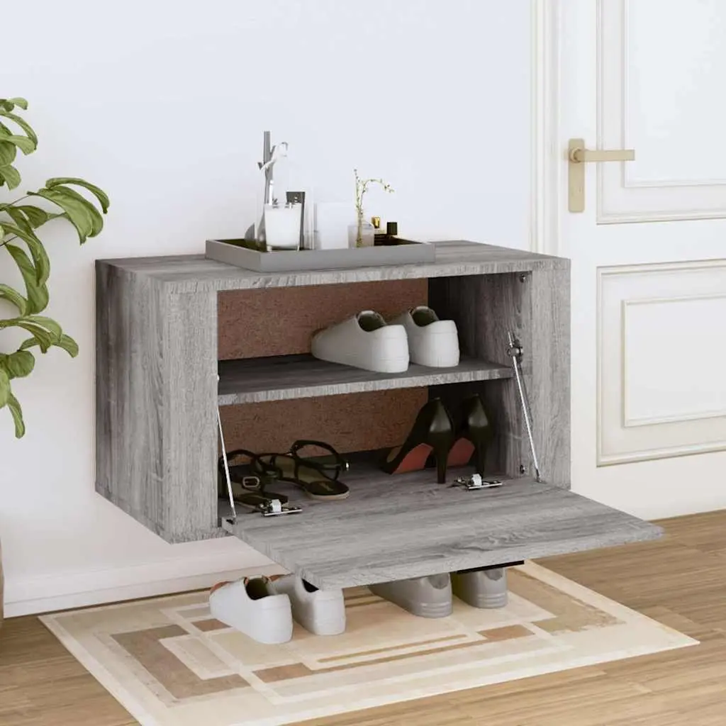 Wall-mounted Shoe Cabinet Grey Storage Organiser Rack Wooden Compact