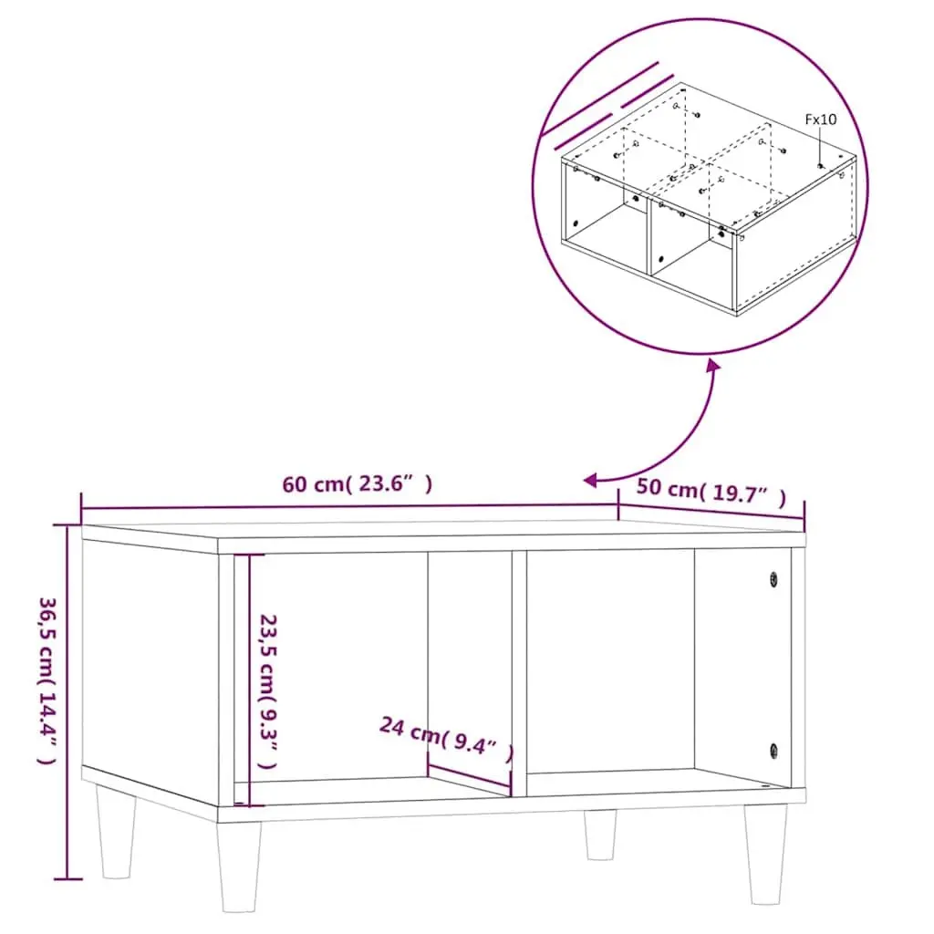 Coffee Table 60x50x36.5 cm White High Gloss Open Storage Compartments
