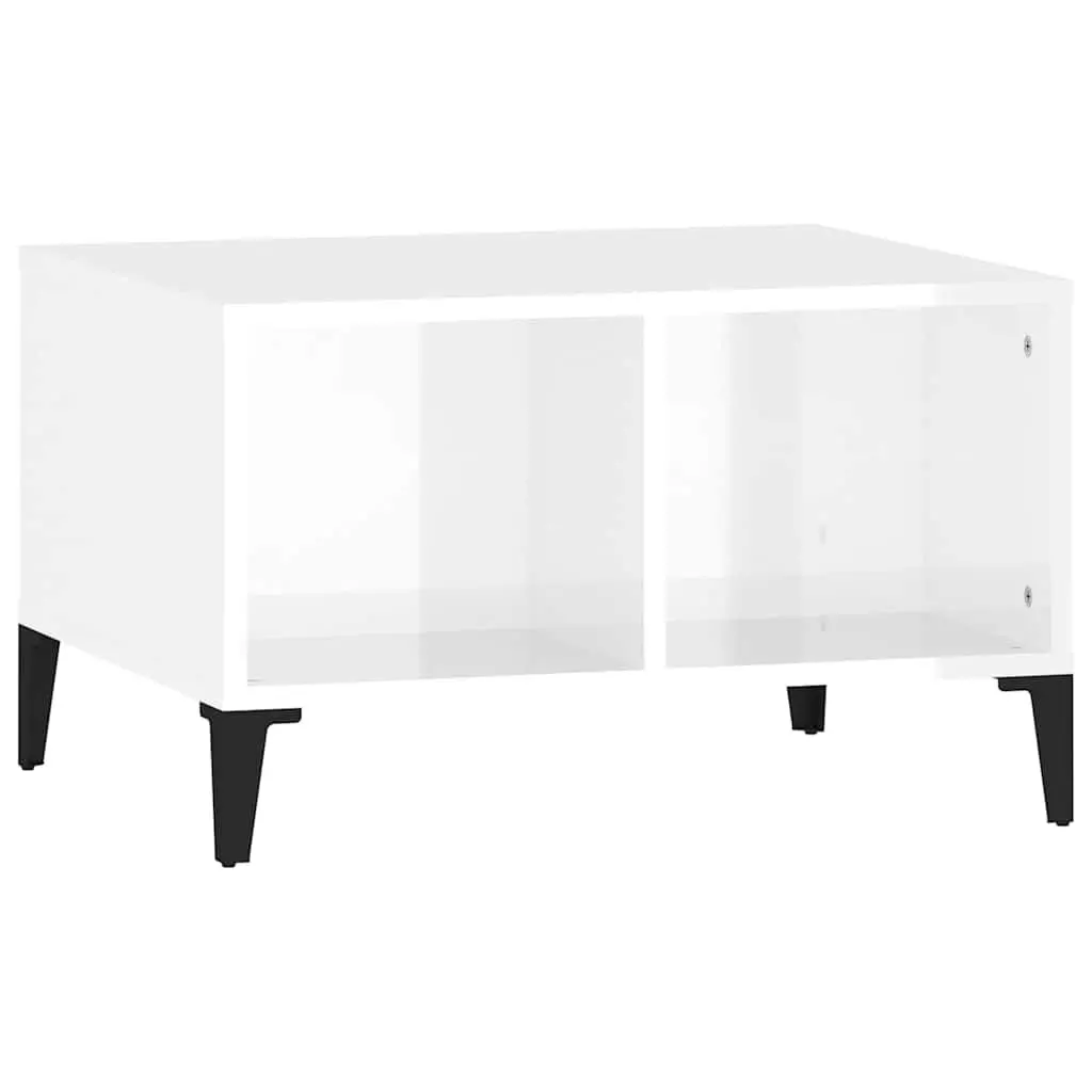 Coffee Table High Gloss White 60x50x36.5 cm Open Storage Compartments Side Table