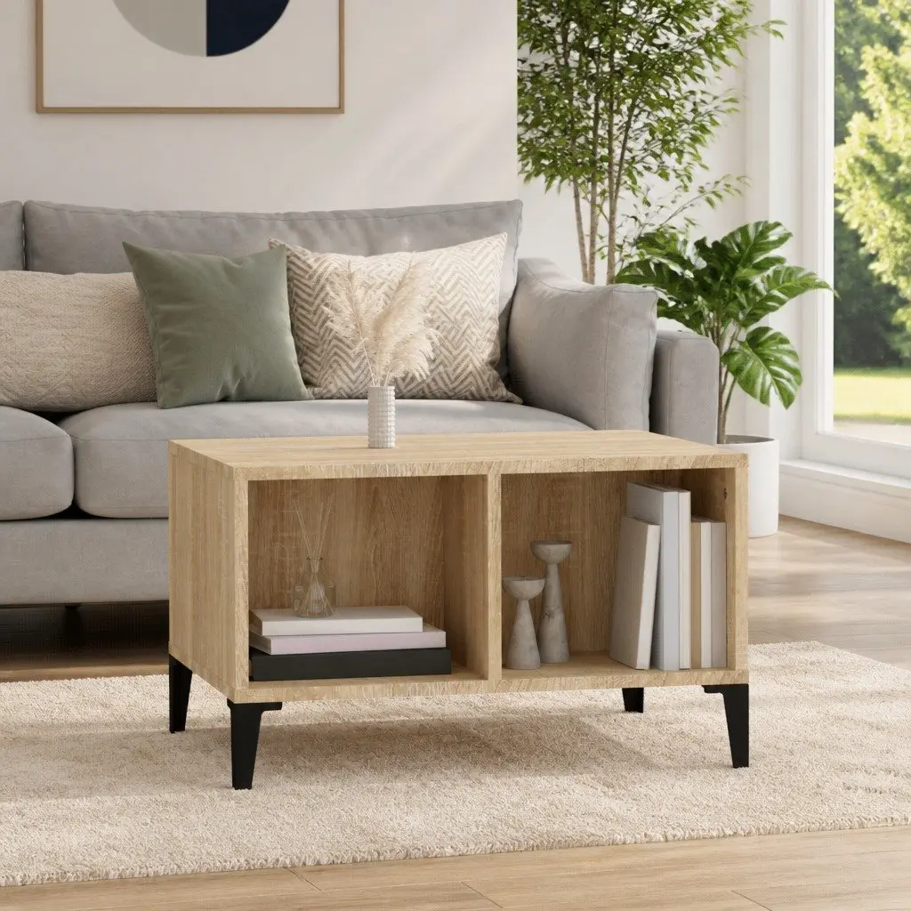 Coffee Table 60x50x36.5cm Open Storage Compartments Brown Accent Side Table