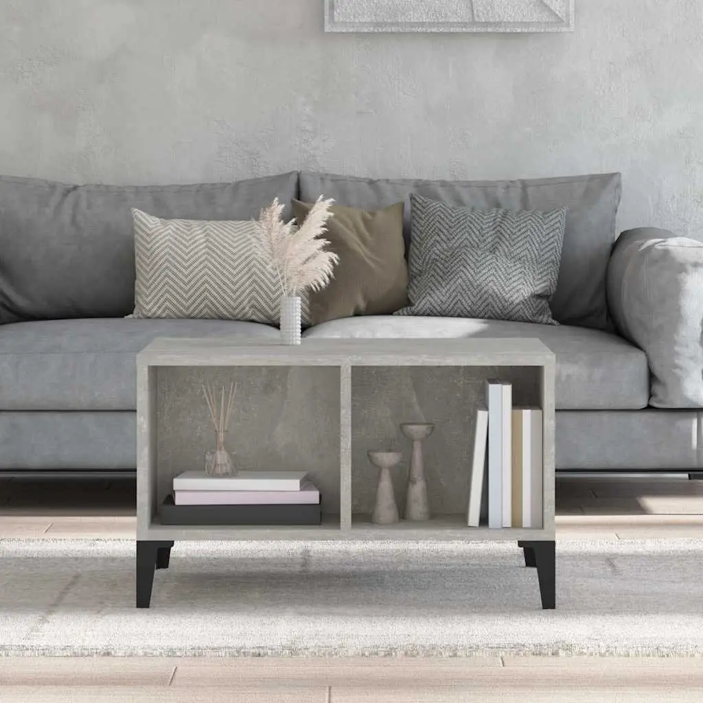 Industrial Style Coffee Table Grey Engineered Wood Open Storage Compartments Metal Feet 60x50x36.5 cm