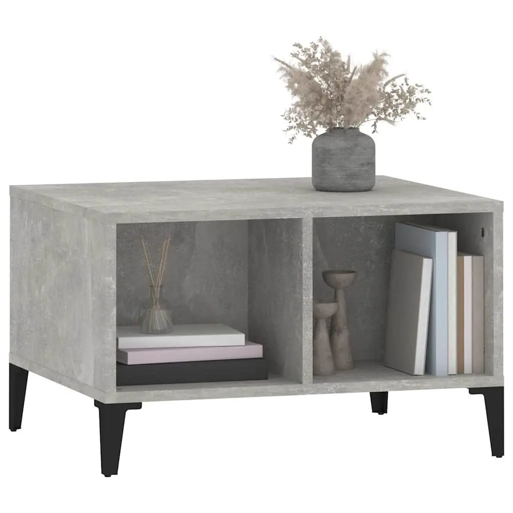 Industrial Style Coffee Table Grey Engineered Wood Open Storage Compartments Metal Feet 60x50x36.5 cm