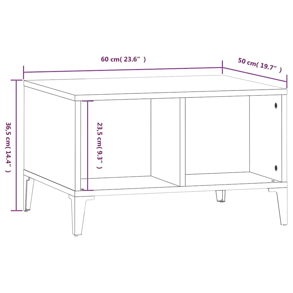 Industrial Style Coffee Table Grey Engineered Wood Open Storage Compartments Metal Feet 60x50x36.5 cm