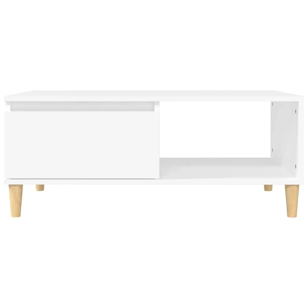 Coffee Table White Scandinavian Style with Storage Drawer and Open Compartment