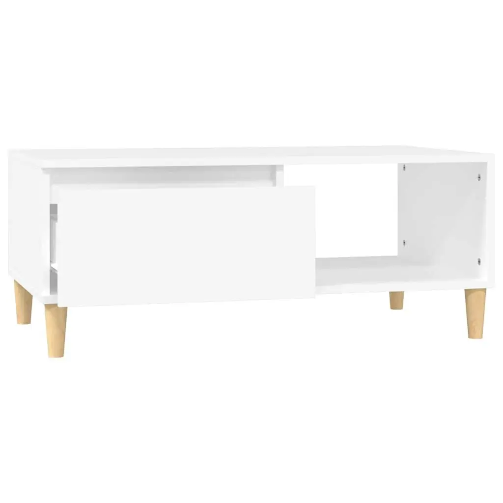 Coffee Table White Scandinavian Style with Storage Drawer and Open Compartment
