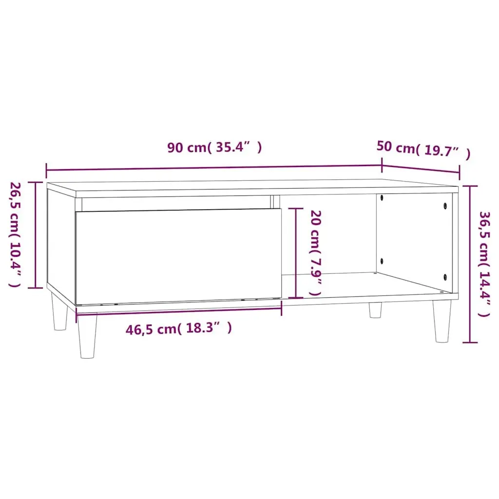 Coffee Table White Scandinavian Style with Storage Drawer and Open Compartment