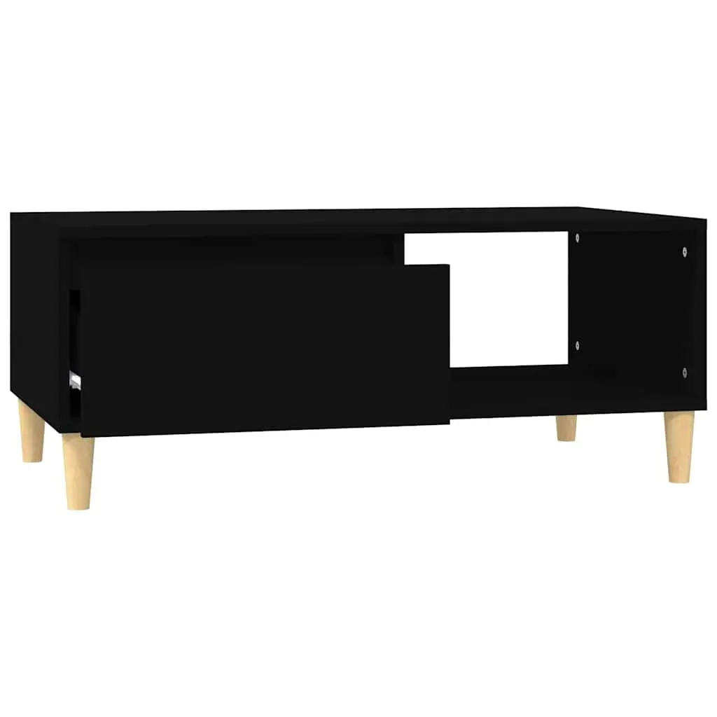 Coffee Table Black Scandinavian Style with Storage Drawer and Open Compartment