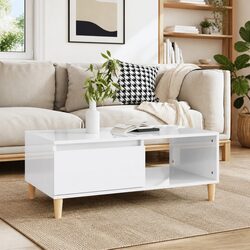 Coffee Table High Gloss White 90x50x36.5cm Storage Drawer Open Compartment