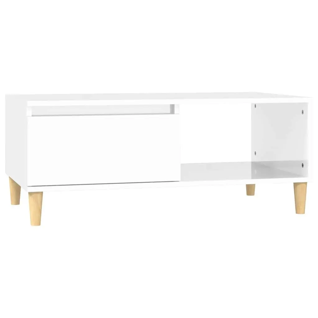 Coffee Table 90x50x36.5cm High Gloss White Storage Drawer Open Compartment