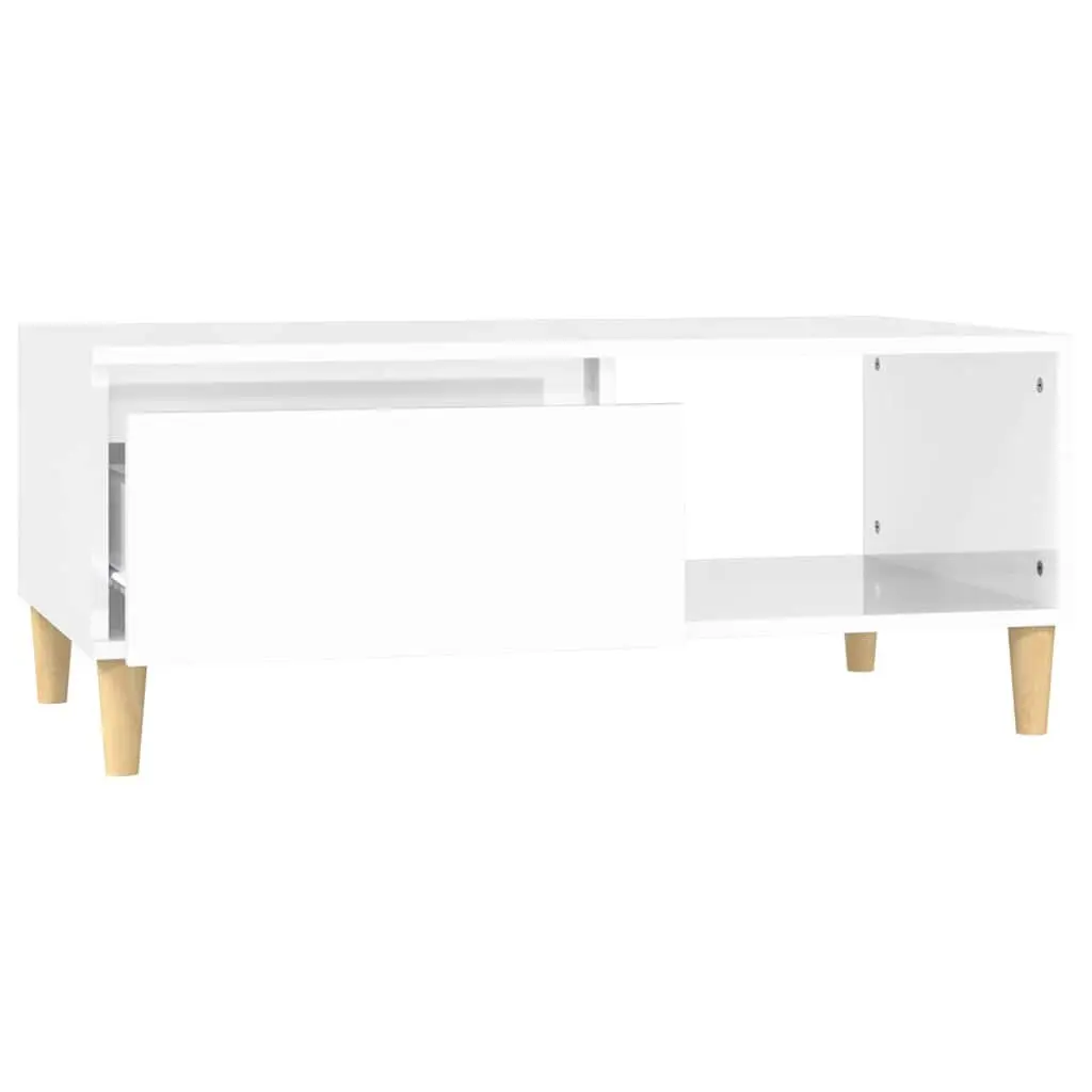 Coffee Table 90x50x36.5cm High Gloss White Storage Drawer Open Compartment