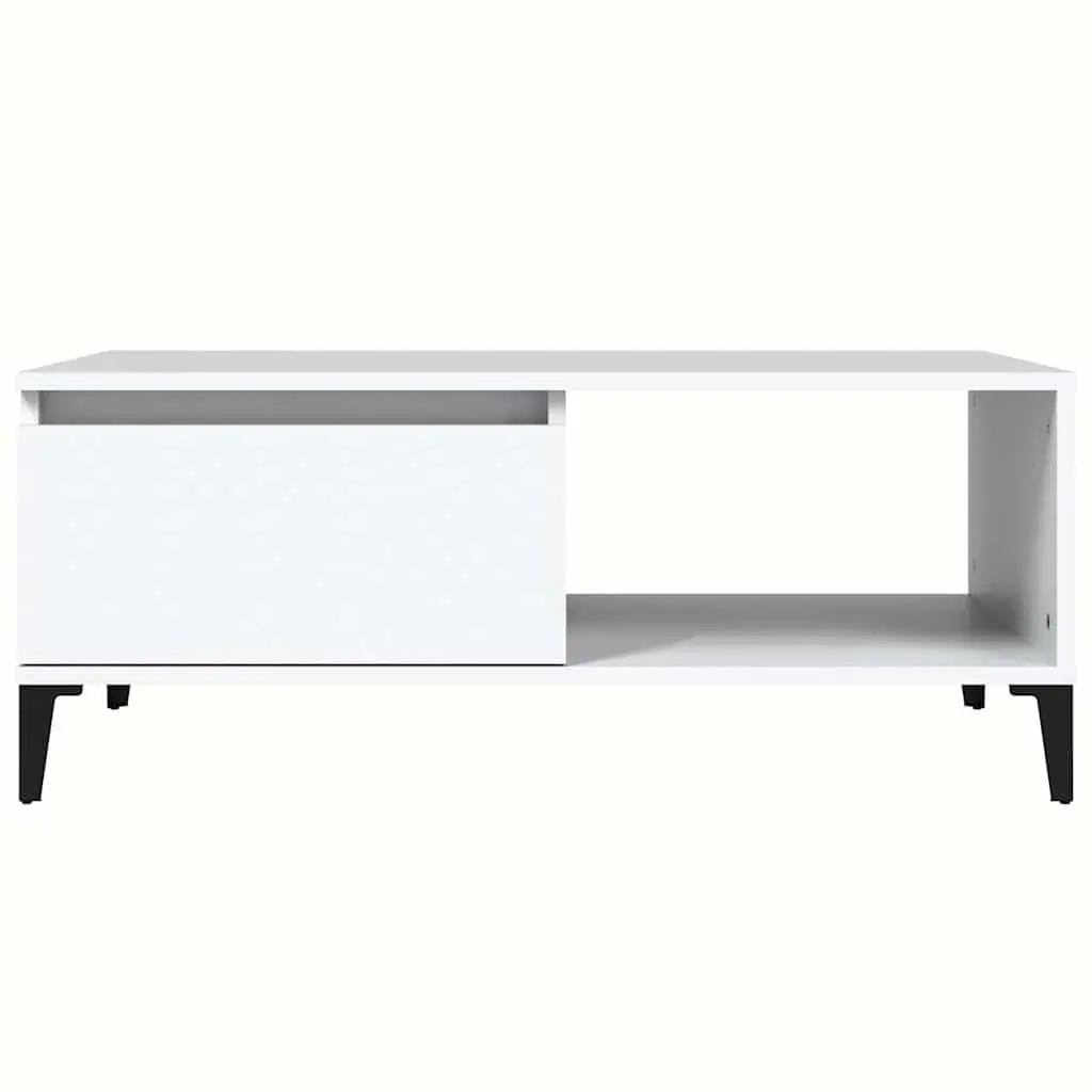 Coffee Table White Engineered Wood Storage Drawer Open Compartment