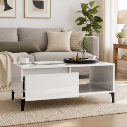 Coffee Table White High Gloss Storage Drawer Open Compartment Modern Side Table