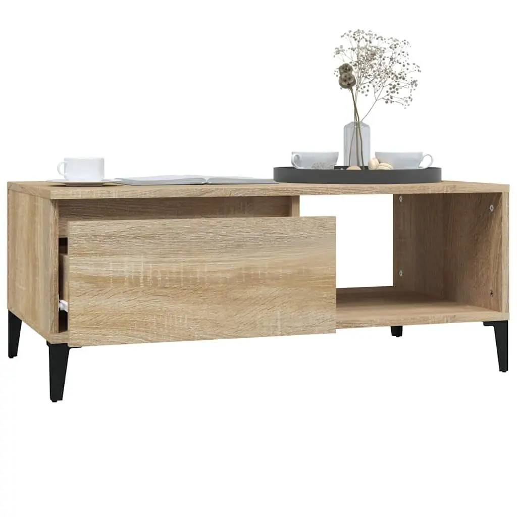 Coffee Table Brown Engineered Wood Storage Drawer Open Compartment