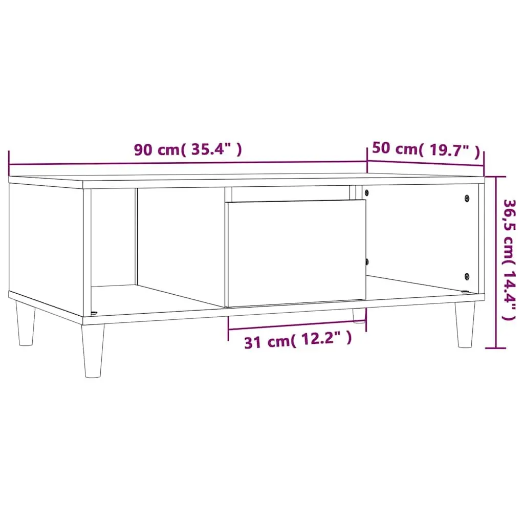 Coffee Table 90x50x36.5 cm Brown Engineered Wood Open Compartments Drawer Storage