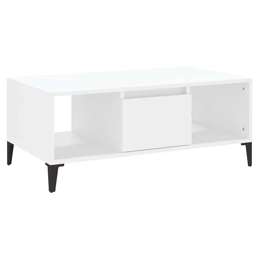 White Engineered Wood Coffee Table with Open Compartments and Storage Drawer 90L x 50W x 36.5H cm