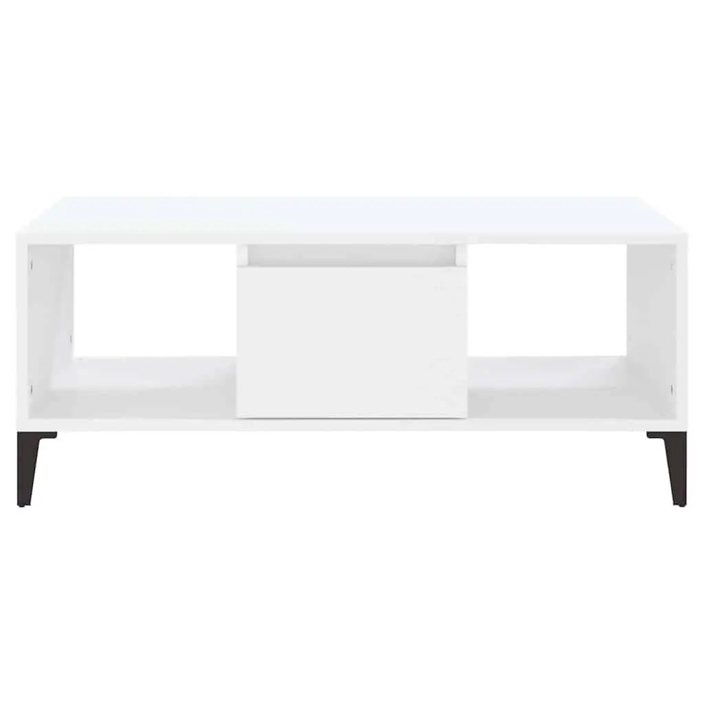 White Engineered Wood Coffee Table with Open Compartments and Storage Drawer 90L x 50W x 36.5H cm