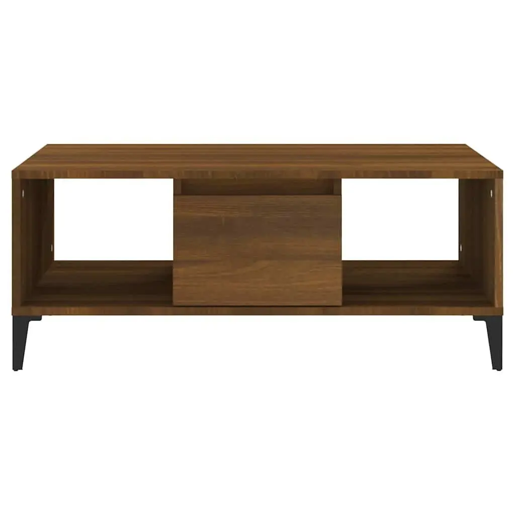 Coffee Table 90x50x36.5 cm with Storage Drawer and Open Compartments Brown Oak