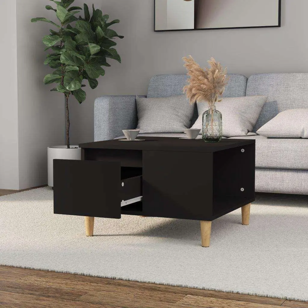 Coffee Table Black 55x55x36.5cm Open Compartment Drawer Storage