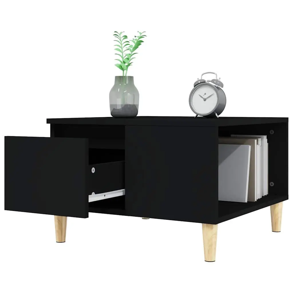 Coffee Table Black 55x55x36.5cm Open Compartment Drawer Storage
