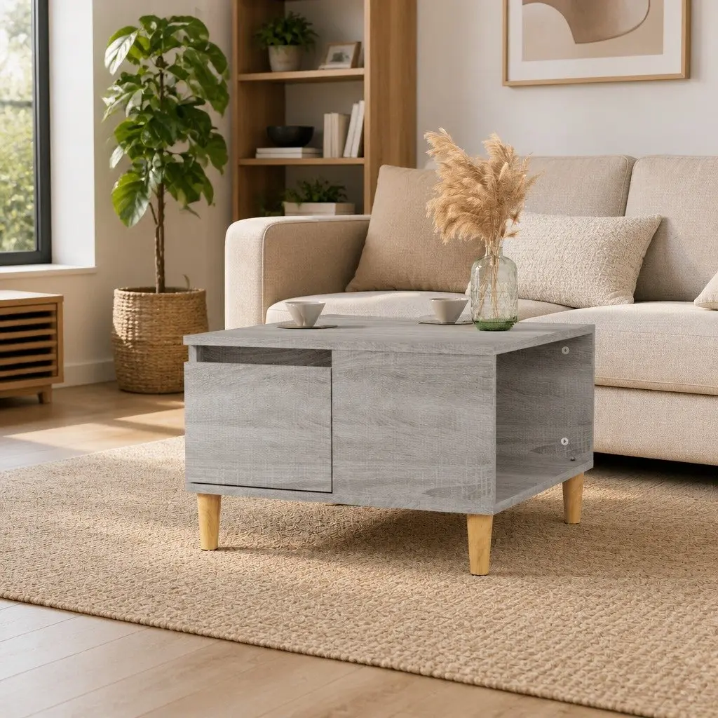 Coffee Table Grey 55x55x36.5 cm with Storage Drawer Open Compartment