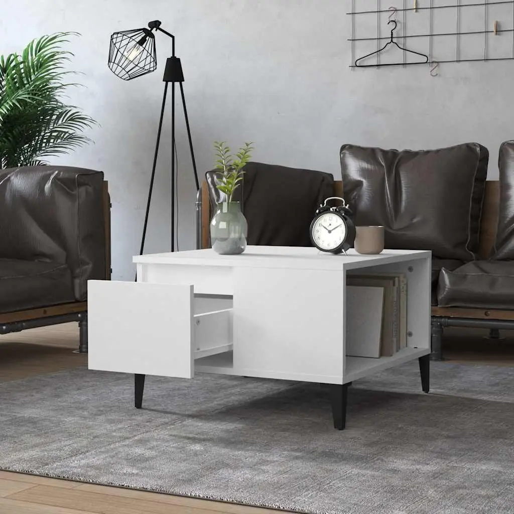 Coffee Table 55x55x36.5 cm White with Storage Drawer and Open Compartment